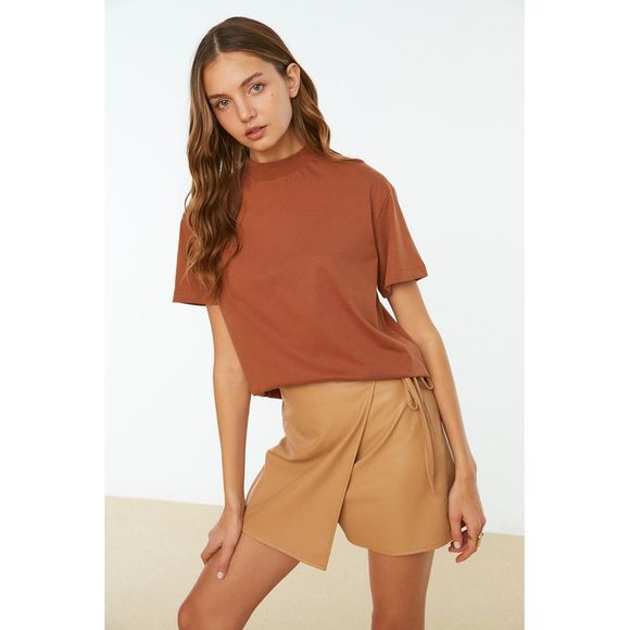 NWT Trendyol Women Regular Standing collar Knit T-Shirt - Picture 7 of 13